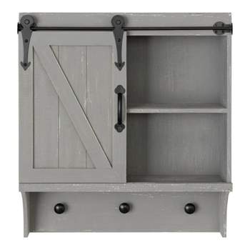 18" x 8" x 20" Decorative Farmhouse Cabinet with Barn Door and 3 Knobs Gray - Kate & Laurel All Things Decor