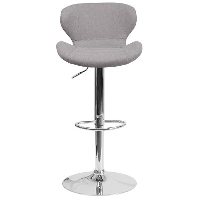 Adjustable Gray Fabric Bar Stool with Chrome Base