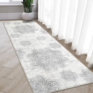 Acekool Washable Vintage Area Rug, Low Pile Non-Slip Soft Distressed Medallion Carpet for Living Room Bedroom, Easy Care - 1 of 4
