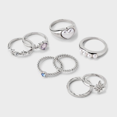 Pearl Heart And Star Ring Set 8pc - Wild Fable™ Silver : Target