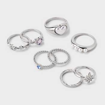 Pearl Heart and Star Ring Set 8pc - Wild Fable™ Silver