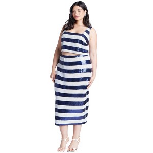 ELOQUII Women's Plus Size Sequin Striped Midi Skirt - 1 of 4