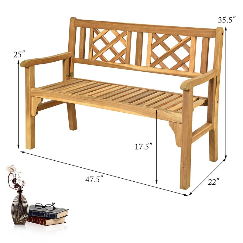 Costway Patio Outdoor Solid Wood Bench Folding Loveseat Chair Park Garden Deck Furniture, 2 of 11