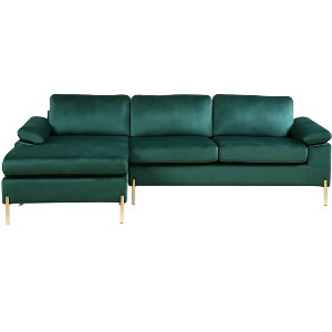 TiramisuBest Blue Velvet Sectional Sofa with Chaise, Plush Upholstered Modular Couch for Living Room - 1 of 4