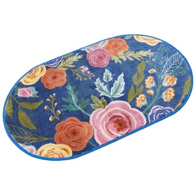 Kids' Oasis 8' x 10' Oval Blue Floral Easy-Care Synthetic Rug