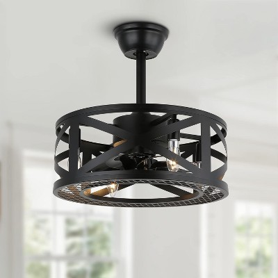 Ludomide Caged Ceiling Fan with Lights, Black Industrial Ceiling Fan Light Kit for Bedroom, Kitchen