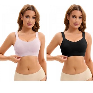 INSPIRE CHIC 2 Pcs Women's Push Up V Neck Full Coverage Wirefree Adjustable Straps Minimizer Bras - 1 of 4
