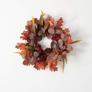 18.25"H Sullivans Leaf And Pinecone Mini Fall Wreath, Multicolored - 1 of 2