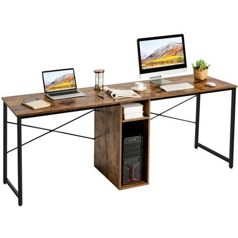 Costway 47.5 Computer Desk Writing Desk Study Table Workstation With  4-Tier Shelves Brown 