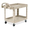 Rubbermaid Commercial Heavy-Duty Utility Cart with Lipped Shelves, Plastic, 2 Shelves, 500 lb Capacity, 25.9" x 45.2" x 32.2", Beige - 3 of 4