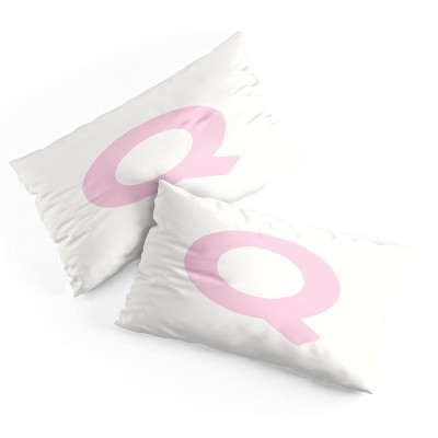 Deny Designs King April Lane Art Block Pink Monogram Q Microfiber Printed Pillow Sham