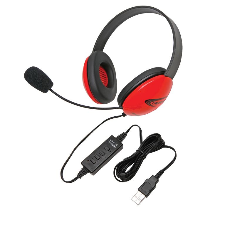 Califone Listening First 2800RD-USB Over-Ear Stereo Headset with Gooseneck Microphone, USB Plug, Red, Each, 1 of 2