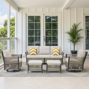 Buenhomino 5-Piece Patio Set – Sofa, 2 Swivel Chairs & 2 Ottomans, UV-Resistant Resin Wicker with Powder-Coated Steel Frame - 1 of 4