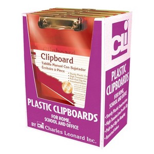 Charles Leonard Transparent Plastic Clipboard with Low Profile Clip and Pull Out Hook, Letter Size, Assorted Neon Colors, Pack of 12 - 1 of 4
