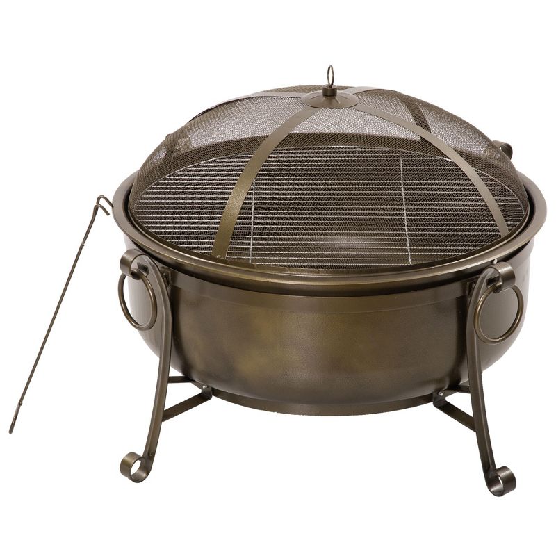 Outsunny 37" Outdoor Fire Pit Grill, Portable Steel Wood Burning Bowl, Cooking Grate, Poker, Spark Screen Lid for Patio, Backyard, BBQ, Bronze Colored, 4 of 7