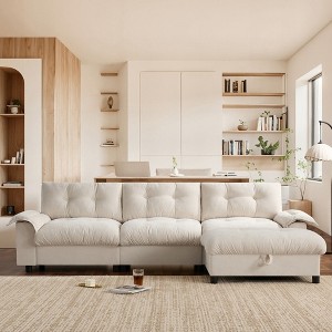 Whisen L-Shape Chenille Sectional Sofa with Movable Ottoman, Storage Armrest, Charging Ports, Cup Holder and Side Pockets, 4-Seat - 1 of 4