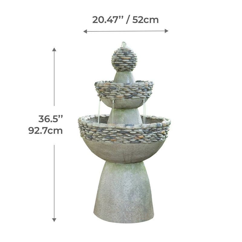 36.5&#34; Stone 3-Tier Pedestal Outdoor Floor Fountain - Gray - Teamson Home, 3 of 10