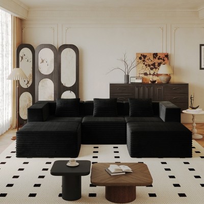 106.7" Corduroy Modular Boneless U-Shaped Sectional Sofa with 2 Ottoman, High-Density Memory Foam, Flexible Configurations, Plush Cushions