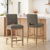 Modern Upholstered Bar Stool Set of 2 with Sturdy Wooden Legs, Comfortable Fabric Seating for Kitchen Island or Dining Room – The Pop Home - 2 of 4