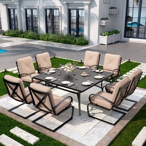 Captiva Designs 9pc Spacious Slat-top Square Metal Table with Umbrella Hole & C-spring Metal Chairs - 1 of 4