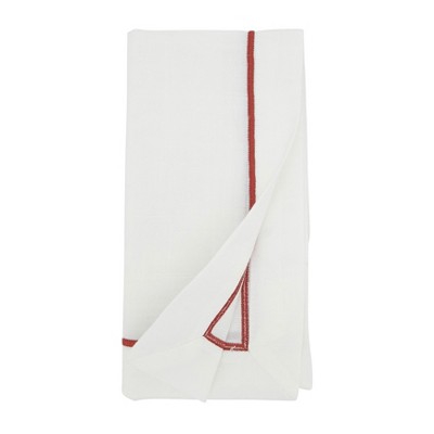 Rust Embroidered Line Design Cotton Napkins, Set of 4