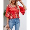 Women's 3/4 Bell Sleeve Shirt Loose Fit V Neck Blouse Cute Tops - 2 of 4