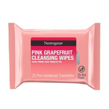 Neutrogena Oil-Free Facial Cleansing Makeup Wipes with Pink Grapefruit for Acne Prone Skin - 25 ct