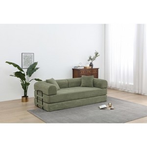 Dolonm 77.9 in. Corduroy Convertible Sleeper Sofa Bed -Foldable 3-Seat Couch with Fixed Frame & Cylindrical Pillow for Living Room, Bedroom - 1 of 4
