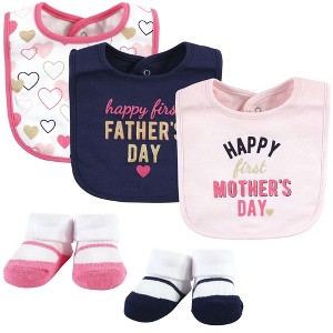 Hudson Baby Infant Girl Cotton Bib and Sock Set, Girl Mothers Fathers Day, One Size - 1 of 4