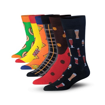 JAMES FIALLO Mens 6-Pairs Novelty Culinary Creativity Food-Themed Colorful Patterned Crew Dress Socks