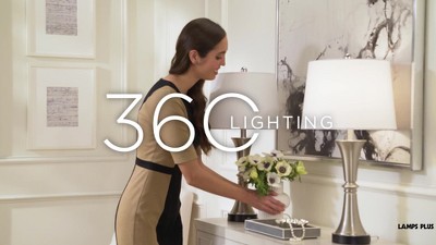 Silver Touch Table Lamps with White Drum Shades and USB Ports, Set of 2
