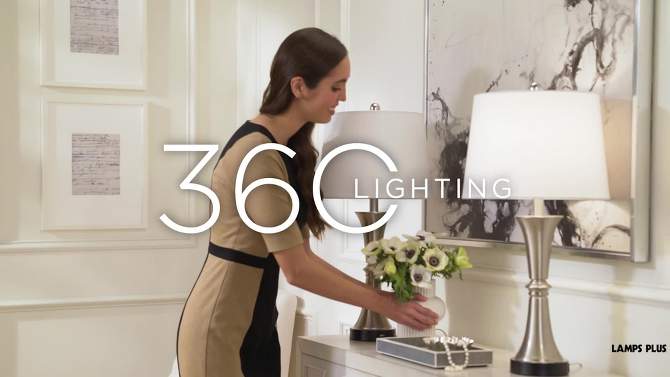 360 Lighting Seymore Modern Table Lamps 26" High Set of 2 Silver with USB Charging Port LED Touch On Off White Drum Shade for Bedroom Living Room Desk, 2 of 11, play video