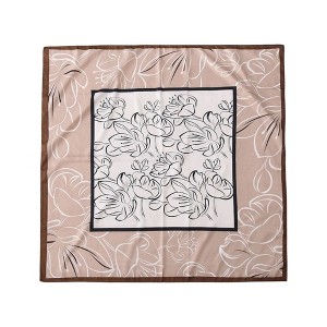 Anna-Kaci Women's Outlined Floral Print Square Ring Scarf with Soft Silky Fabric Lightweight Versatile Neck and Hair Accessory - 1 of 4