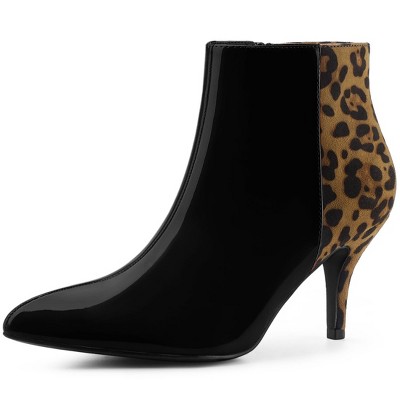 Allegra K Women's Contrast Color Leopard Print Stiletto Heel Ankle Boots