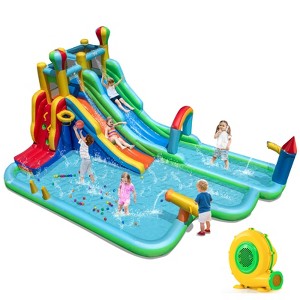 Tangkula Inflatable Water Park w/Climbing Wall Basketball Rim Splash Pool 950W Blower - 1 of 4