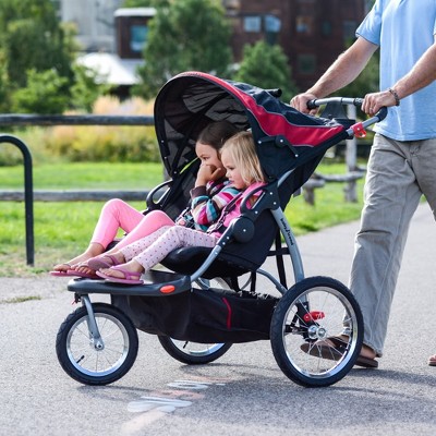 Centennial Red and Black Double Jogging Stroller with Swivel Wheels