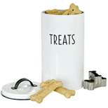 Outshine Co White Farmhouse Cat and Dog Treat Container with 2 Dog Bone Cookie Cutters