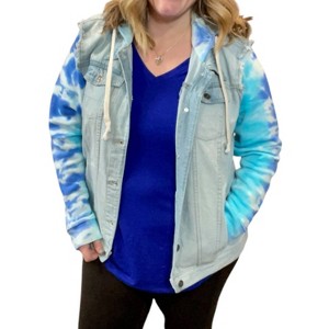 Women's Denim Jacket With Tie Dye Accents Hoodie - Sew In Love - 1 of 3