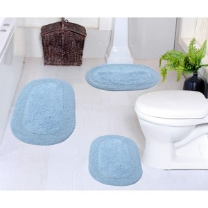 Double Ruffle Bathroom Rugs Set, Washable Rug, Soft Cotton Extra Soft and Absorbent bath Rug, Kitchen Mat, Bath Mat Set,Non-Slip, 3 Pcs Set, Blue - 1 of 4