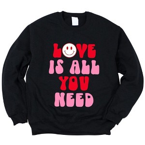 Simply Sage Market Women's Graphic Sweatshirt Love Is All You Need Smiley - 1 of 4
