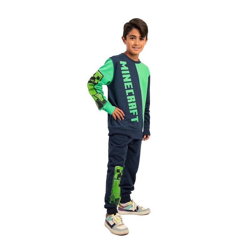 Minecraft Block Character and Title Logo Oversized Graphic Youth Sweatshirt and Joggers 2-Piece Set, 3 of 5