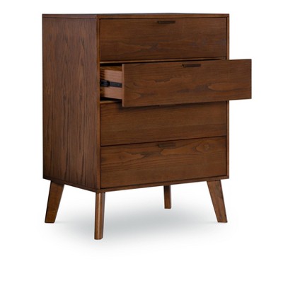 Reid Mid-Century Vertical 4-Drawer Walnut Chest with Bronze Hardware