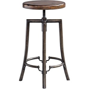 Uttermost Aged Steel Swivel Bar Stool 32" High Industrial Dark Walnut Wood Adjustable with Footrest Kitchen Counter Height Island - 1 of 1