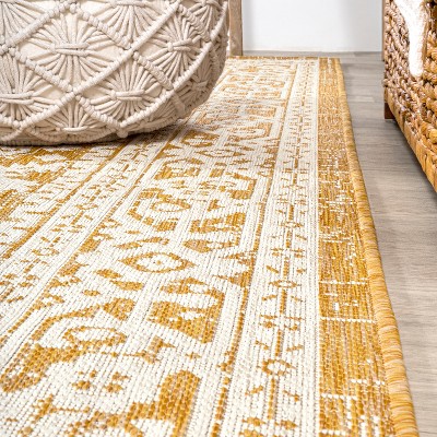 Vintage Medallion Yellow/Cream Synthetic 5' Square Area Rug