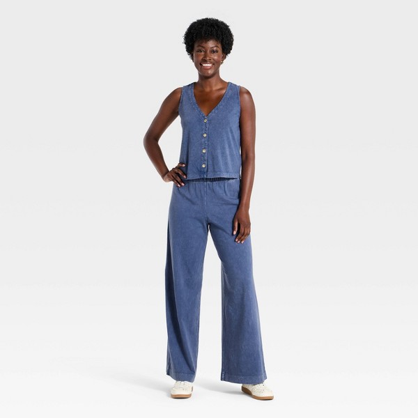 Pantalones de punto de tiro alto y pierna ancha para mujer, estilo pull-on - Universal Thread™ 3