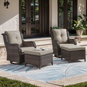Gymojoy Outdoor Swivel Chair with Ottoman High Back Glider Chair with Soft Cushion - 1 of 4