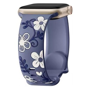 HTUTWOO Floral Apple Watch Band, Engraved Flower Silicone Strap 38/40/41/42/43/44/45/49mm for iWatch Series 11 10 9 8 7 6 5 4 3 2 SE Ultra - 1 of 4