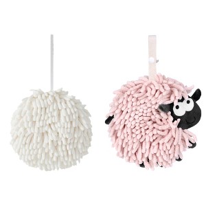 REGALWOVEN 2 Pcs Cute Comfortable Soft Absorbent Chenille Ball Fuzzy Hand Towel - 1 of 4