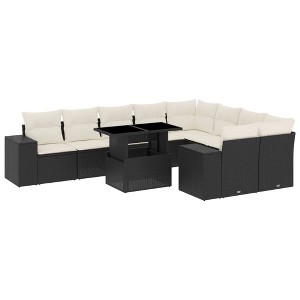vidaXL 10 Piece Patio Sofa Set with Cushions Black and Cream Poly Rattan - 1 of 4