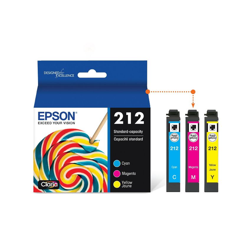 Epson 212 C/M/Y 3pk Ink Cartridges - Cyan Magenta Yellow (T212520-CP), 3 of 8